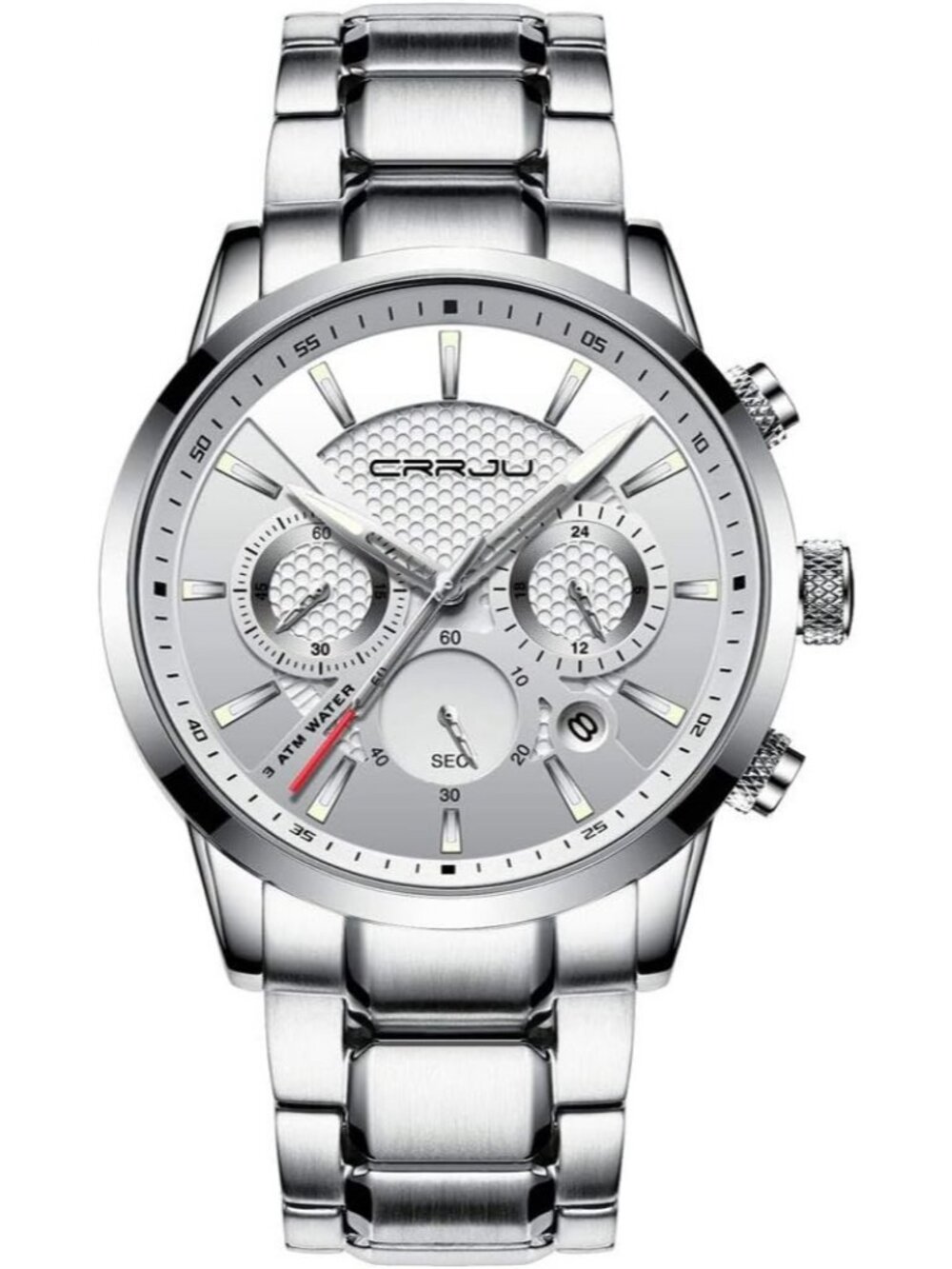 Men's Silver Stainless Steel Casual Chronograph Quartz Waterproof Wrist Watch